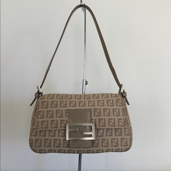 Fendi Handbags - FENDI Zucchino Mini Mama Baguette Beige